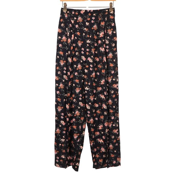 Feruccio VTG Outfit M Women Floral Button Up Tie Shirt Elastic Waist Pants Black - Picture 5 of 7